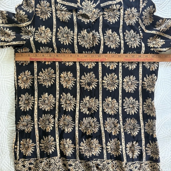 Silk Dark floral Vintage Blouse Boho Indie Earthy Whimsigoth Large - Picture 6 of 8